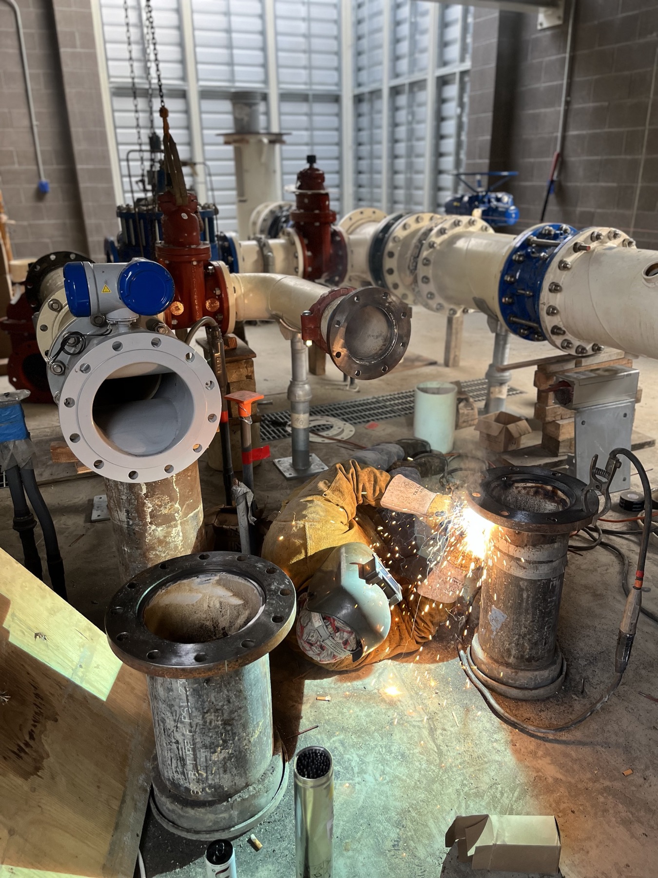 Jones welder joining process piping at an industrial facility