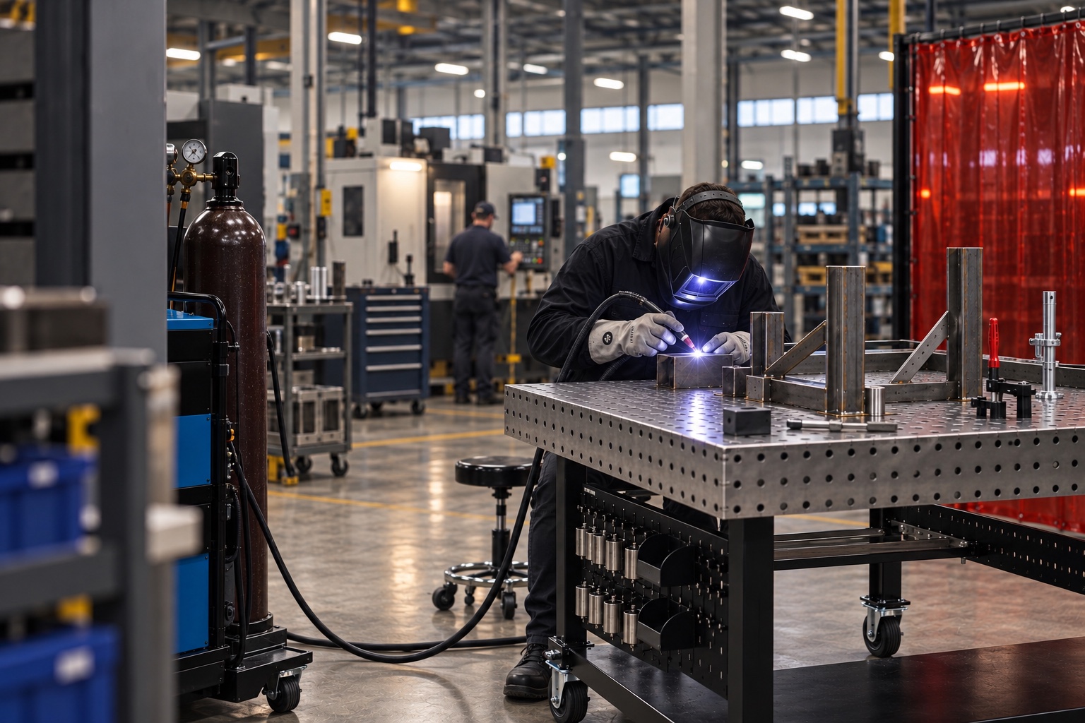 Welding cell with a fixture table